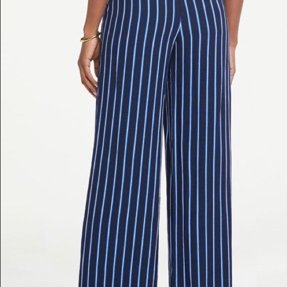 Ann Taylor Pull on Blue Striped Pant Large - Picture 2 of 6